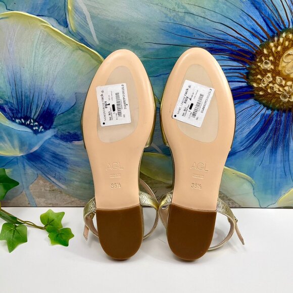 AGL Milly Ankle Strap Slingback Flats Gold Size  36.5 /US 6.5 - Picture 12 of 13